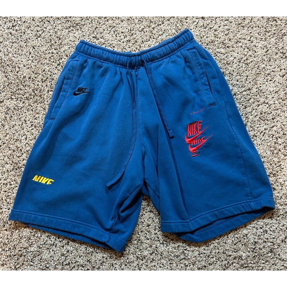 Nike Sportswear Shorts Mens M Blue Multi Logo DM6877-407 Graphic French Terry
